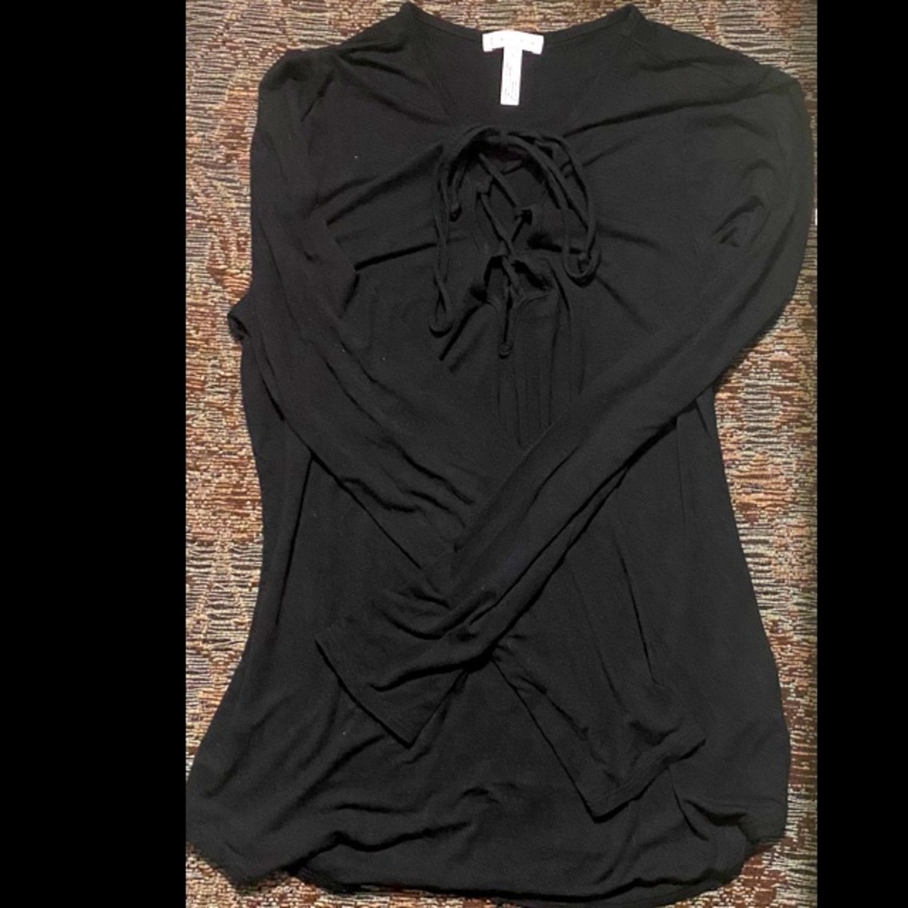 Nordstrom black top with tie lace detail